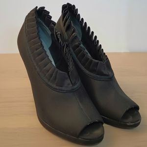 NINA Peep Toe Stiletto Booties with Flare Pleated Detail